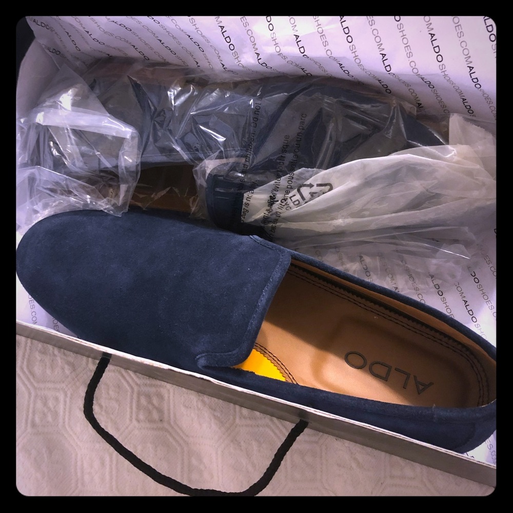 Aldo dark navy blue suede loafers, never worn
